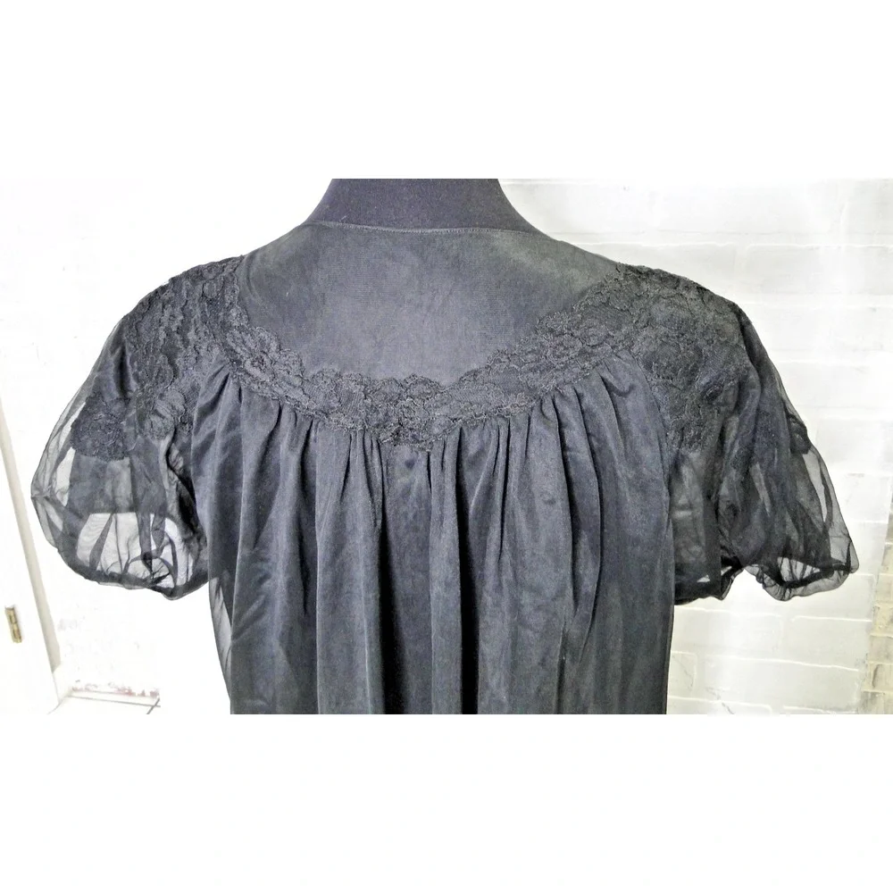 Vintage Kayser Black Chiffon Sheer Short Robe Peignior Lingerie‎ Sz 34 USA Made